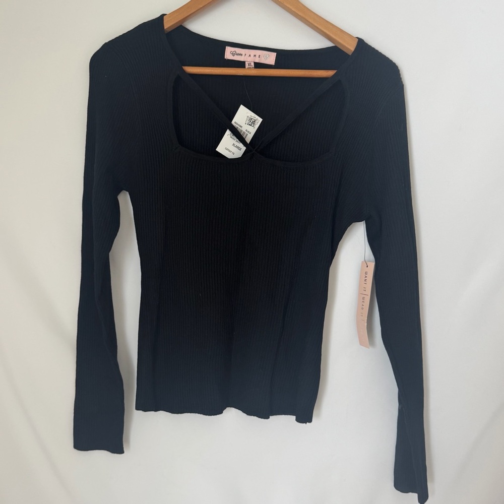 Crave Fame Black Ribbed Long Sleeve Top